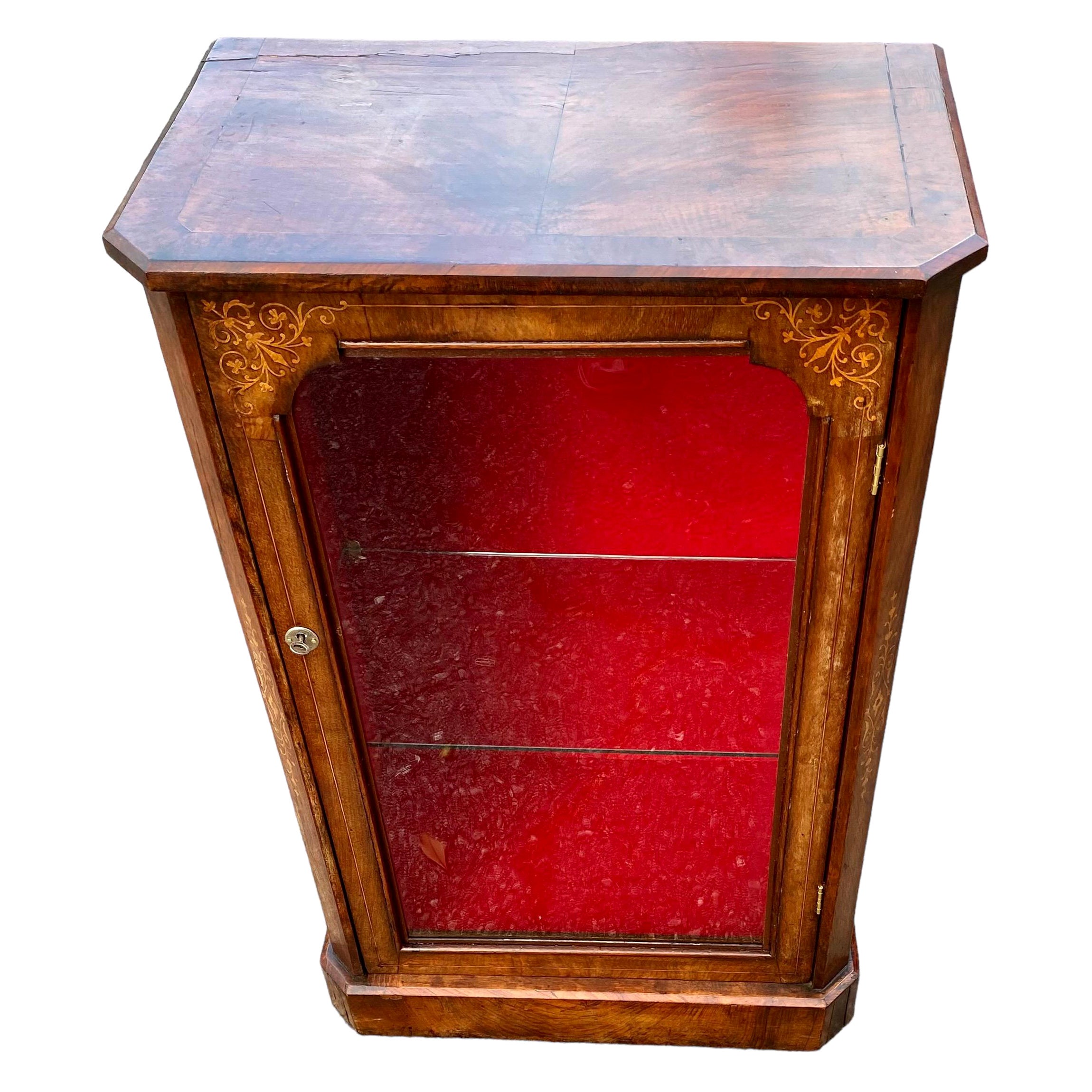 Early 20th Century Antique Edwardian Walnut and Marquetry Pier Cabinet For Sale