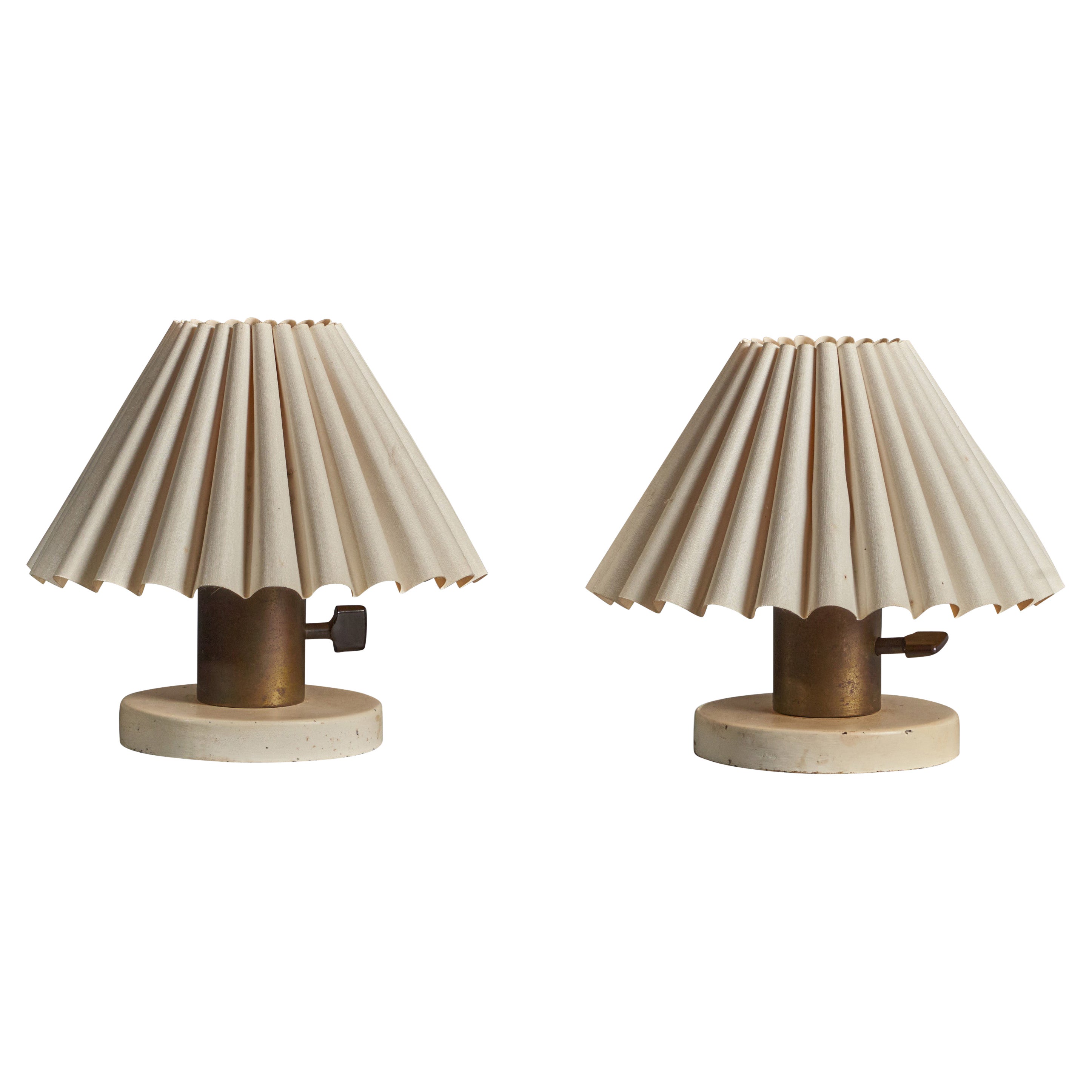 Danish Designer, Table Lamps, Brass, Metal, Paper, Denmark, 1940s