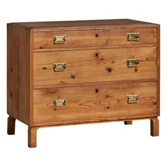 Swedish Designer, Chest of Drawers, Pine, Brass, Sweden, 1940s