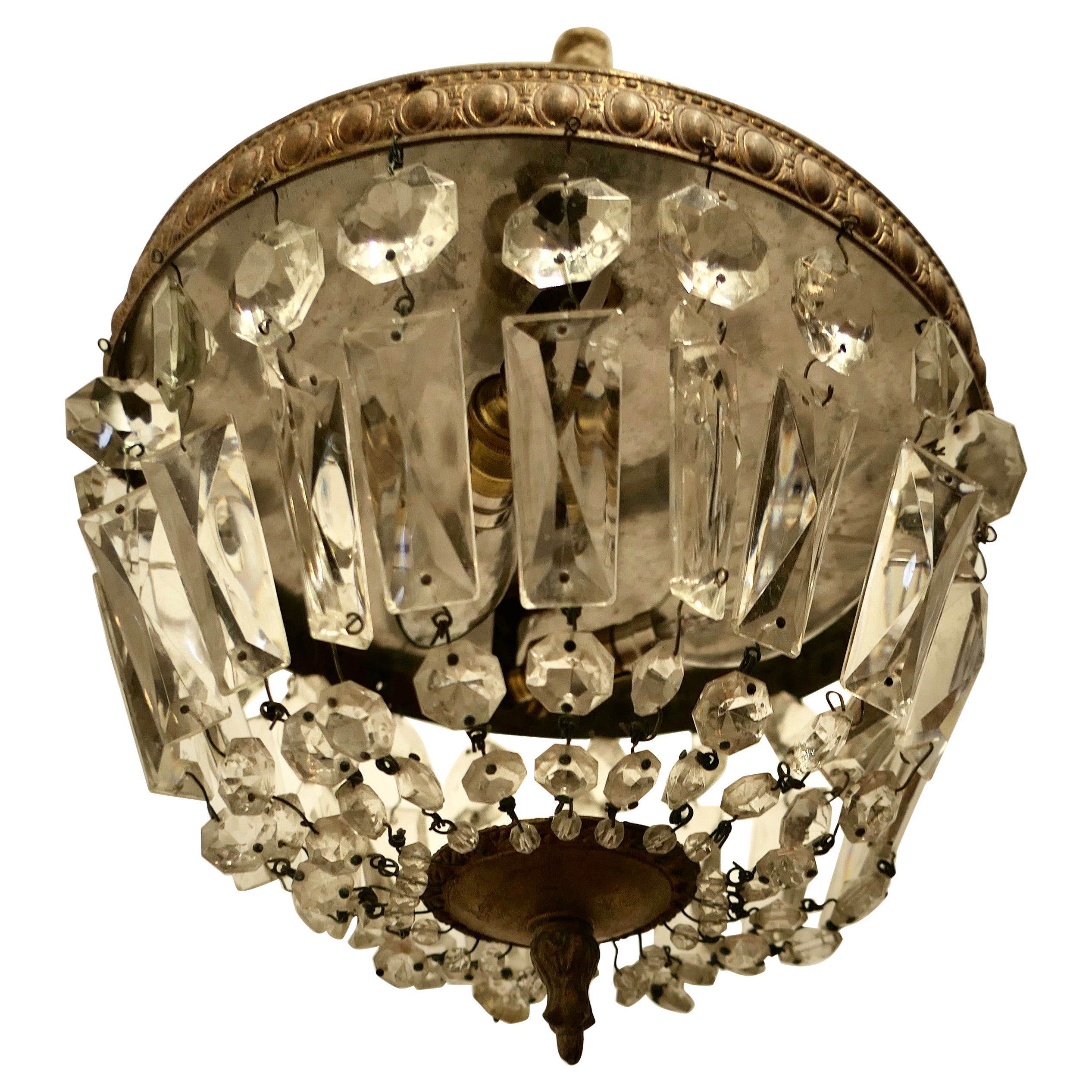 Petite French Empire Style Crystal Basket Chandelier   