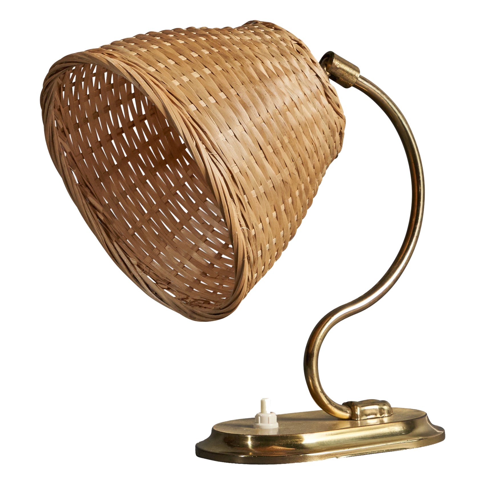 Swedish Designer, Table Lamp, Brass, Rattan, Sweden, 1940s For Sale