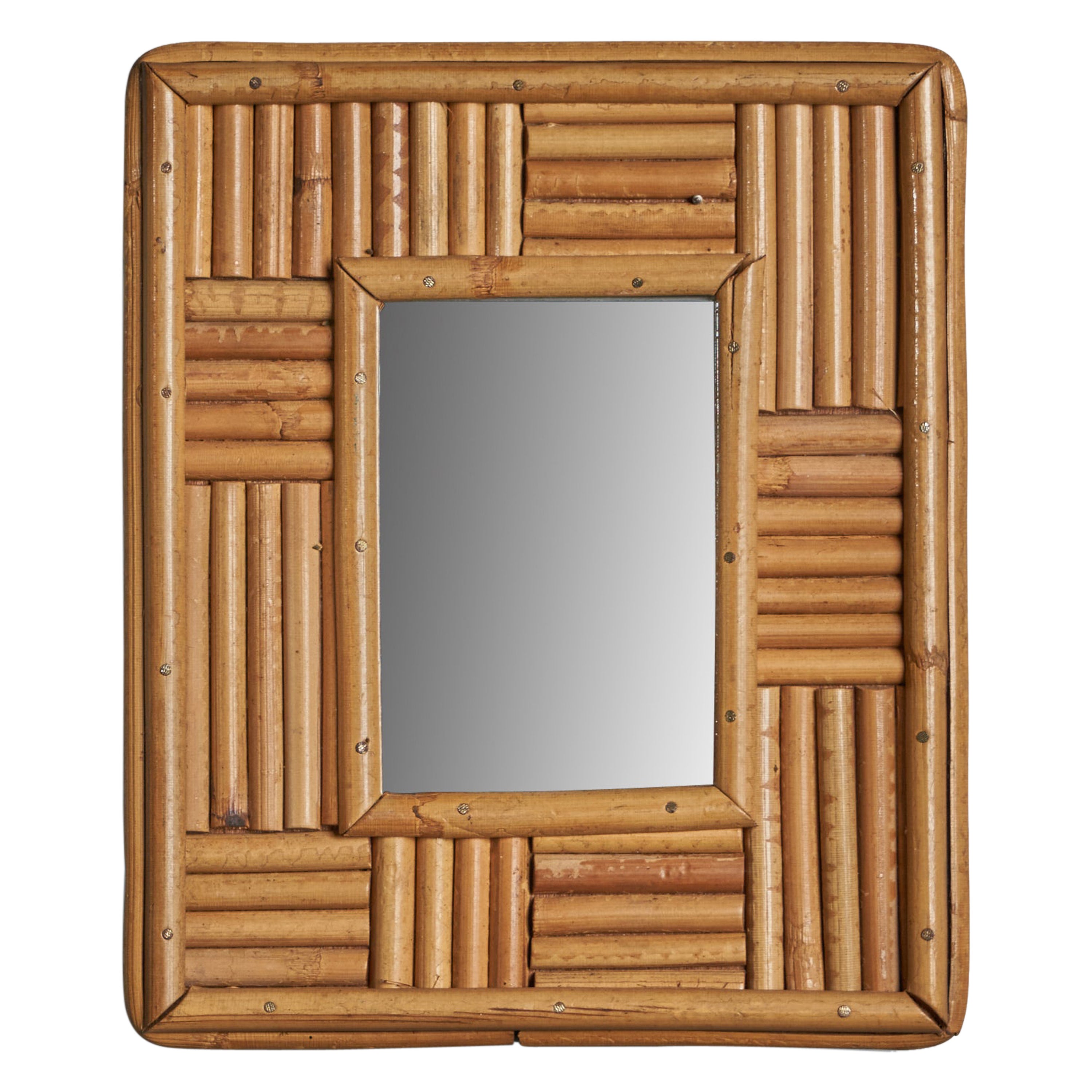 Italian Designer, Small Wall Mirror, Bamboo, Italy, 1960s