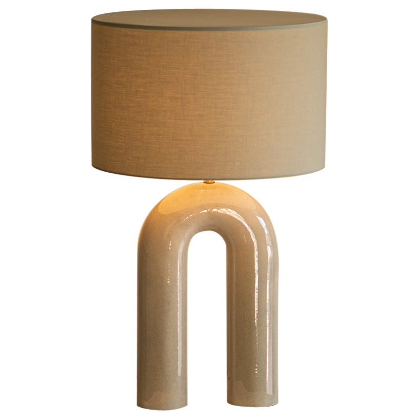 Sea Ceramic Arko Table Lamp with Light Brown Lampshade by Simone & Marcel For Sale