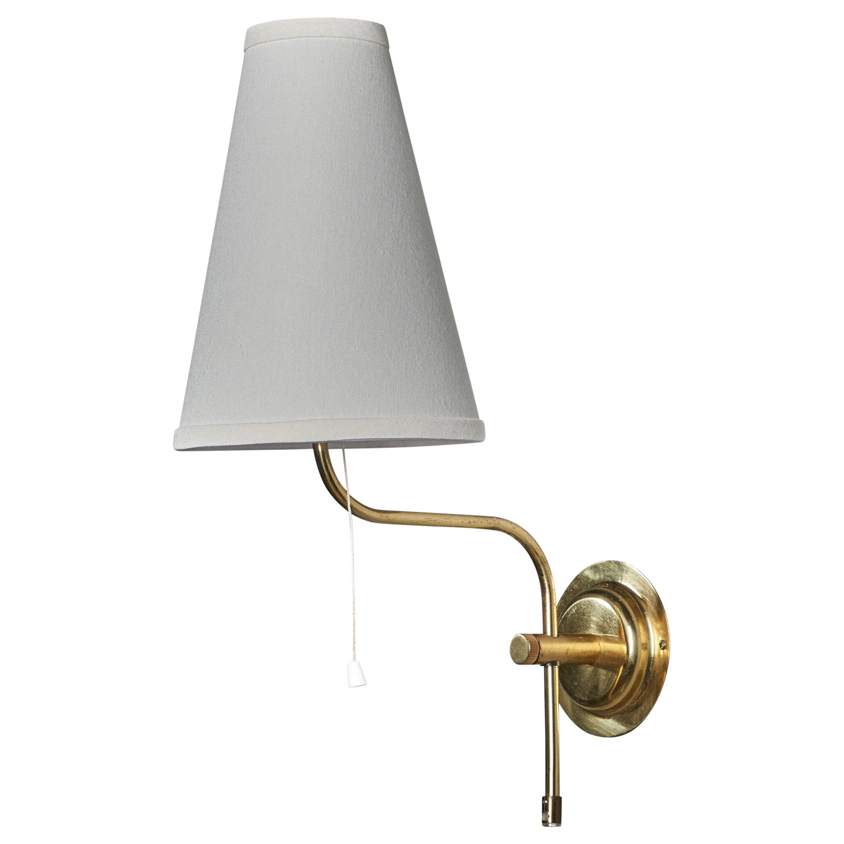 Swedish Designer, Adjustable Wall Light, Brass, Fabric, Sweden, 1970s