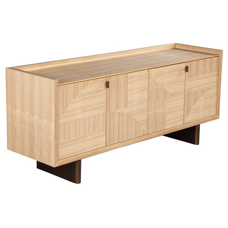 Modern Walnut Marquetry Sideboard in Natural Finish by Baker Furniture For Sale
