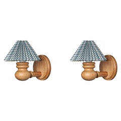 Swedish Designer, Wall Lights, Pine, Fabric, Sweden, 1970s
