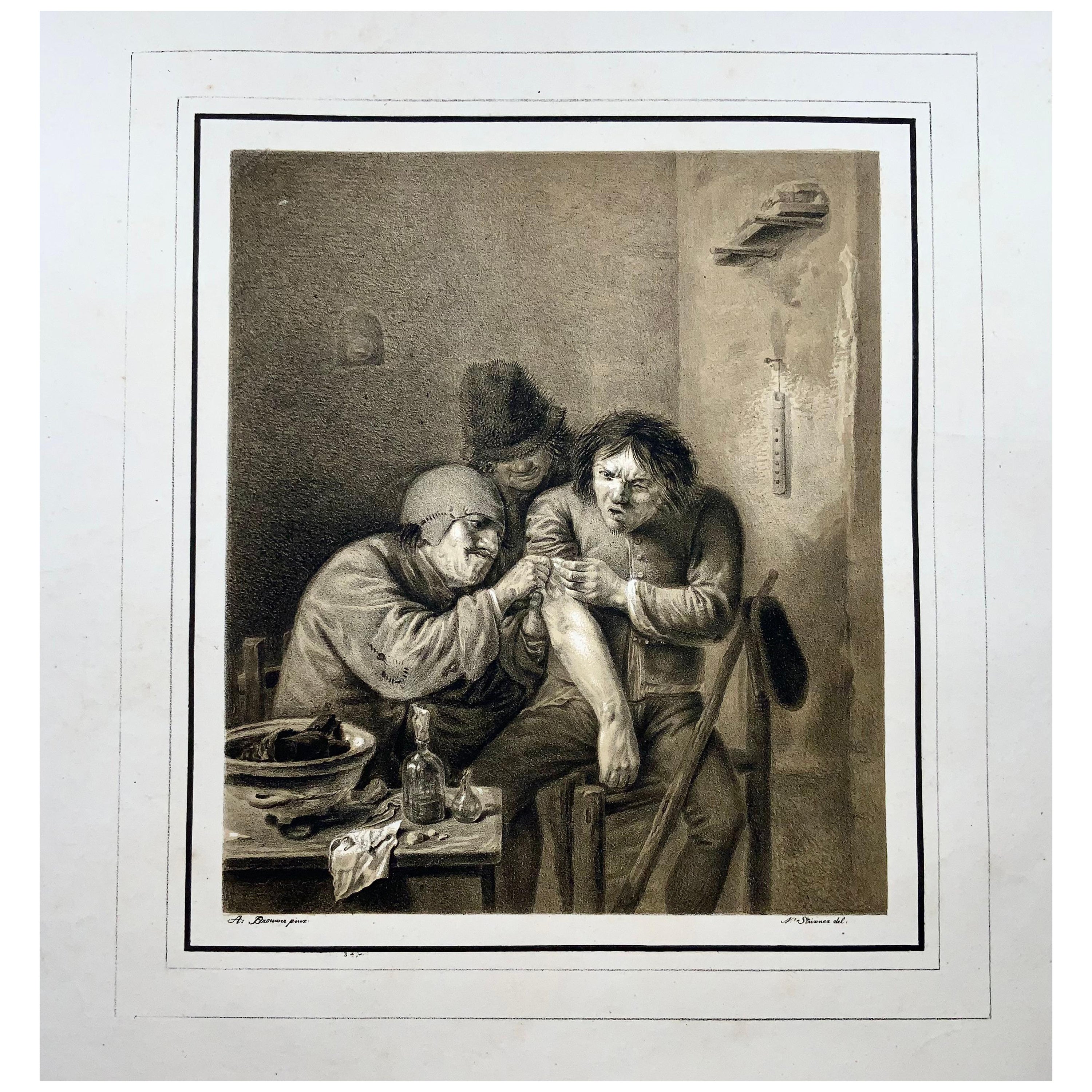 1810c Medizin, Surgeon, N. Strixner nach A. Brouwer, Incunabula der Lithografie im Angebot