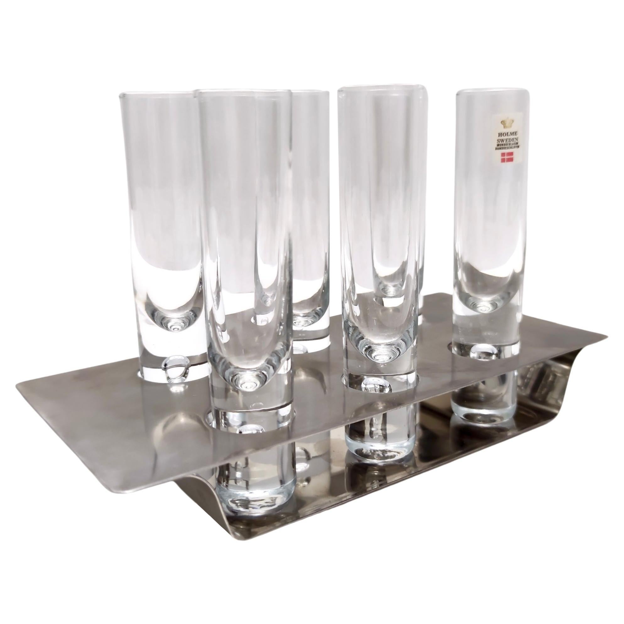 Postmodern Steel and Glass Liqueur Drinking Set by Holme Sweden