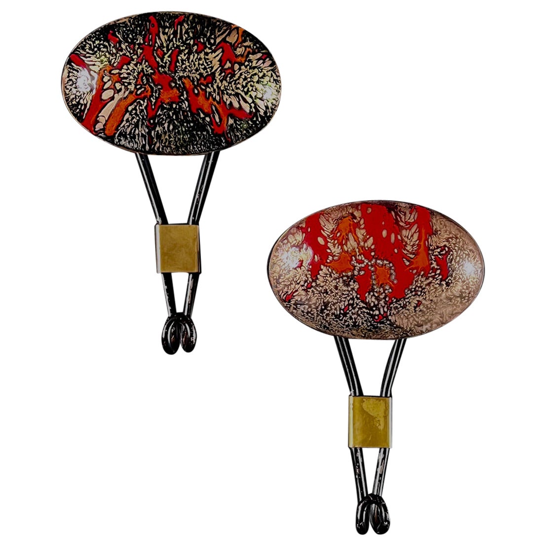 Set of Two Enamel Coat Hooks, Italy Mid-20th Century For Sale
