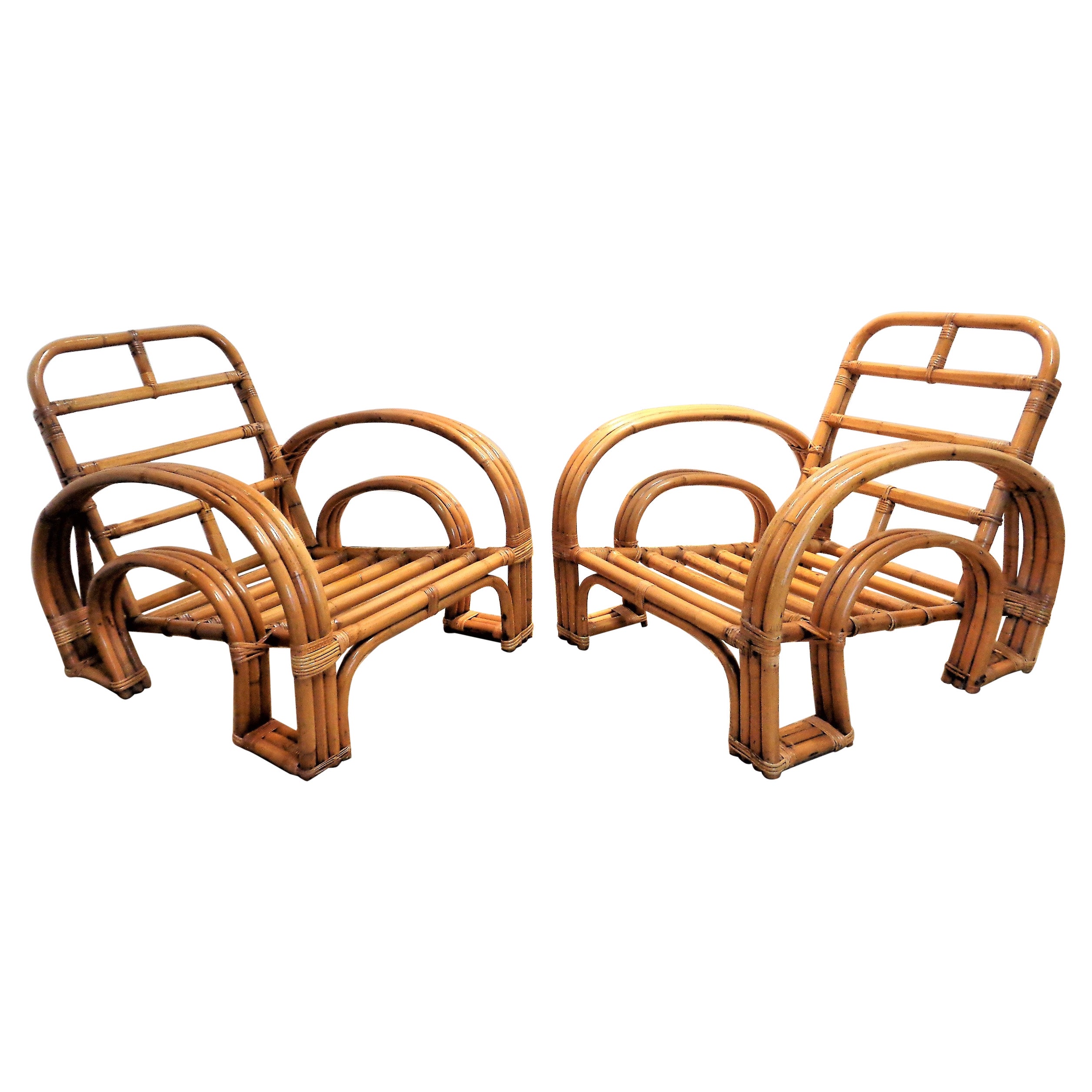  Rattan Double Horseshoe Lounge Chairs For Sale