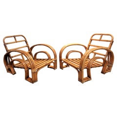  Rattan and Cane Double Horseshoe Lounge Chairs, 1940-1950