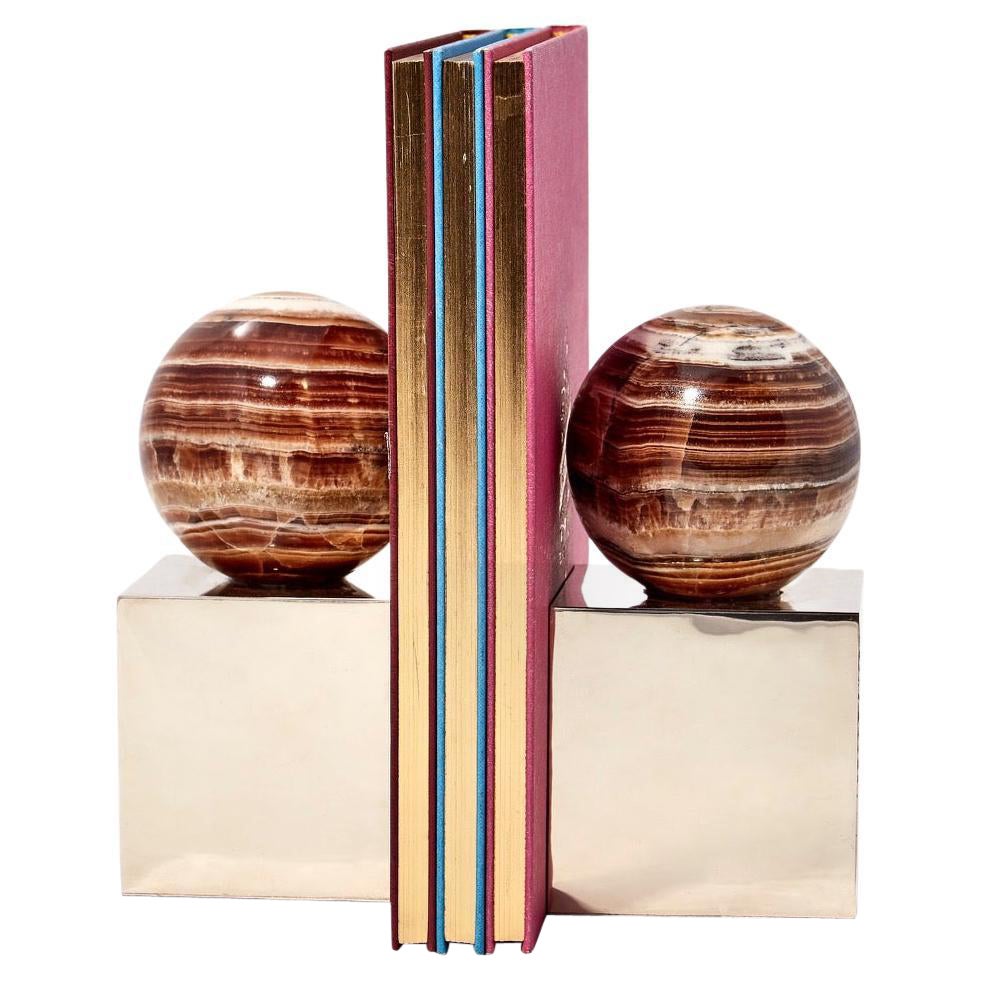 Salta Round Brown Onyx Stone Pair of Bookends
