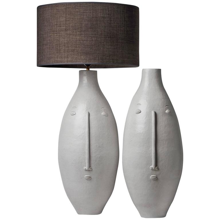 Large Pair Of White Faces Stoneware Lamp Bases By Dalo At 1stdibs Large Pair Of White Faces Stoneware Lamp Bases By Dalo For