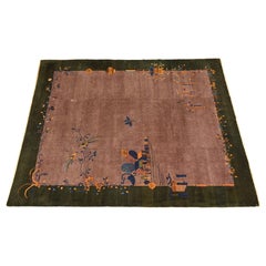Antique Hand-Knotted Chinese Art Deco Room Size Wool Rug, 1920s