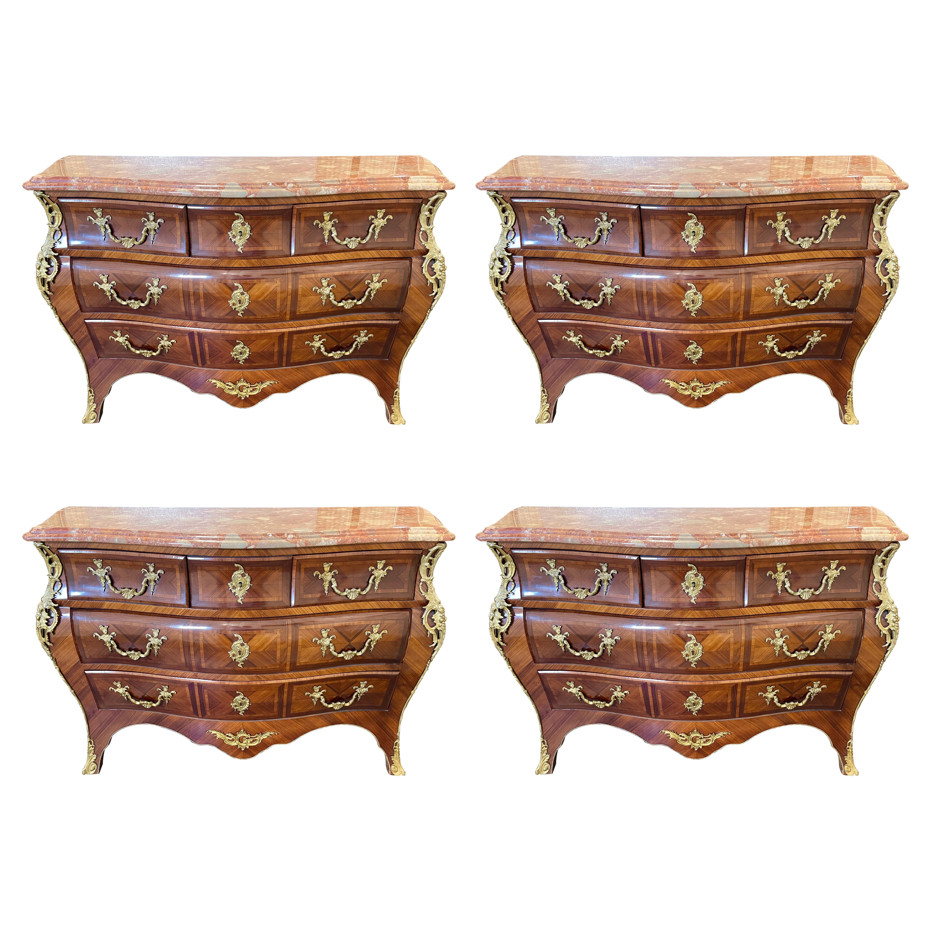 Set of Four Marble Top Italian Bombe Commodes  For Sale