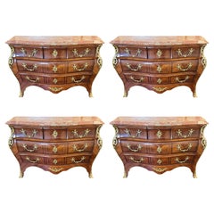 Vintage Set of Four Marble Top Italian Bombe Commodes 
