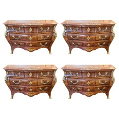 Retro Set of Four Marble Top Italian Bombe Commodes 