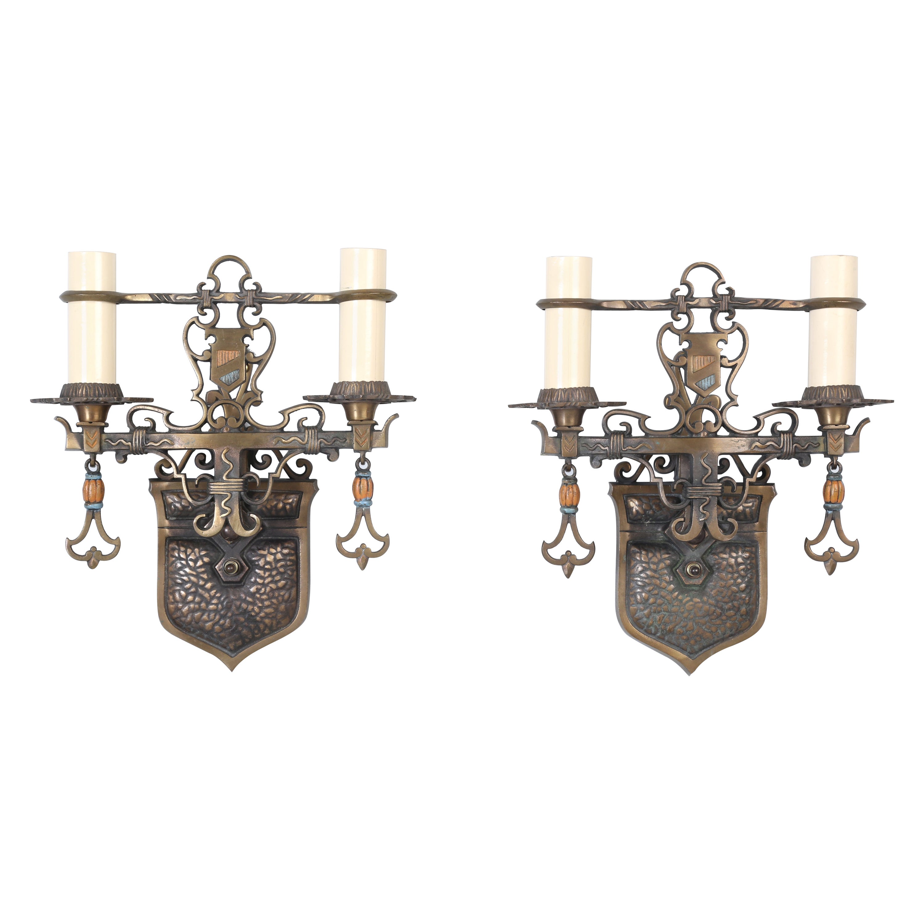 Pair Brass Sconces Removed from a Historic Howard Van Doren Shaw Home c1909 For Sale