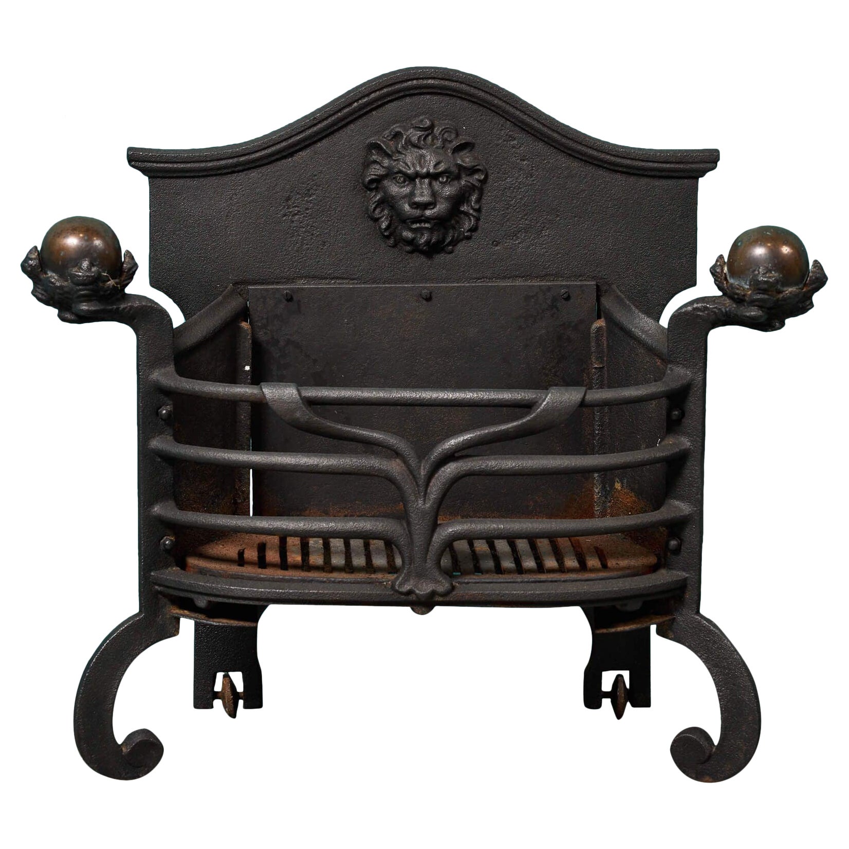 Victorian Cast Iron Fire Grate with Lion Paws For Sale