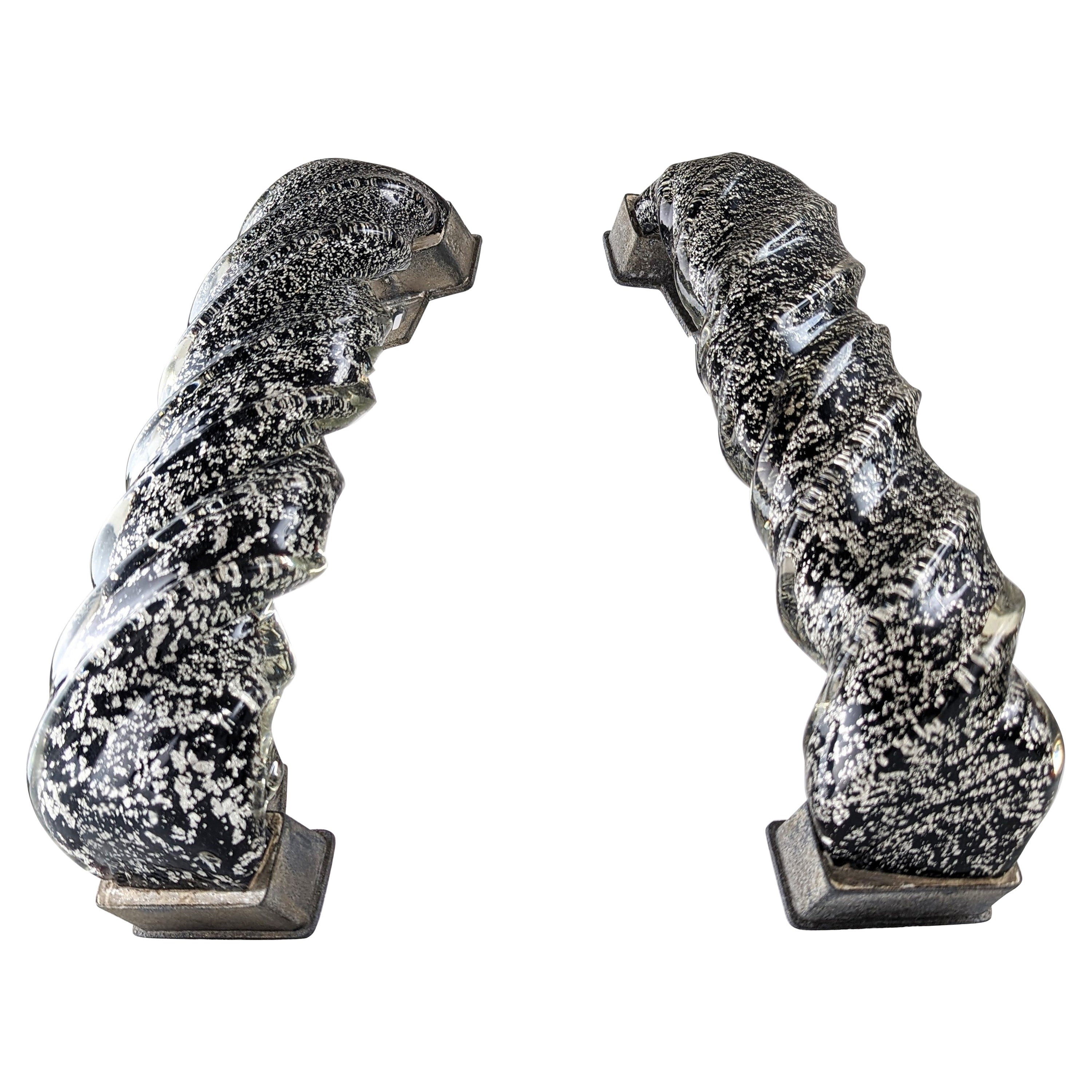 Pair of spiral door handles in Murano glass and silver 1960s For Sale