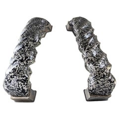 Retro Pair of spiral door handles in Murano glass and silver 1960s