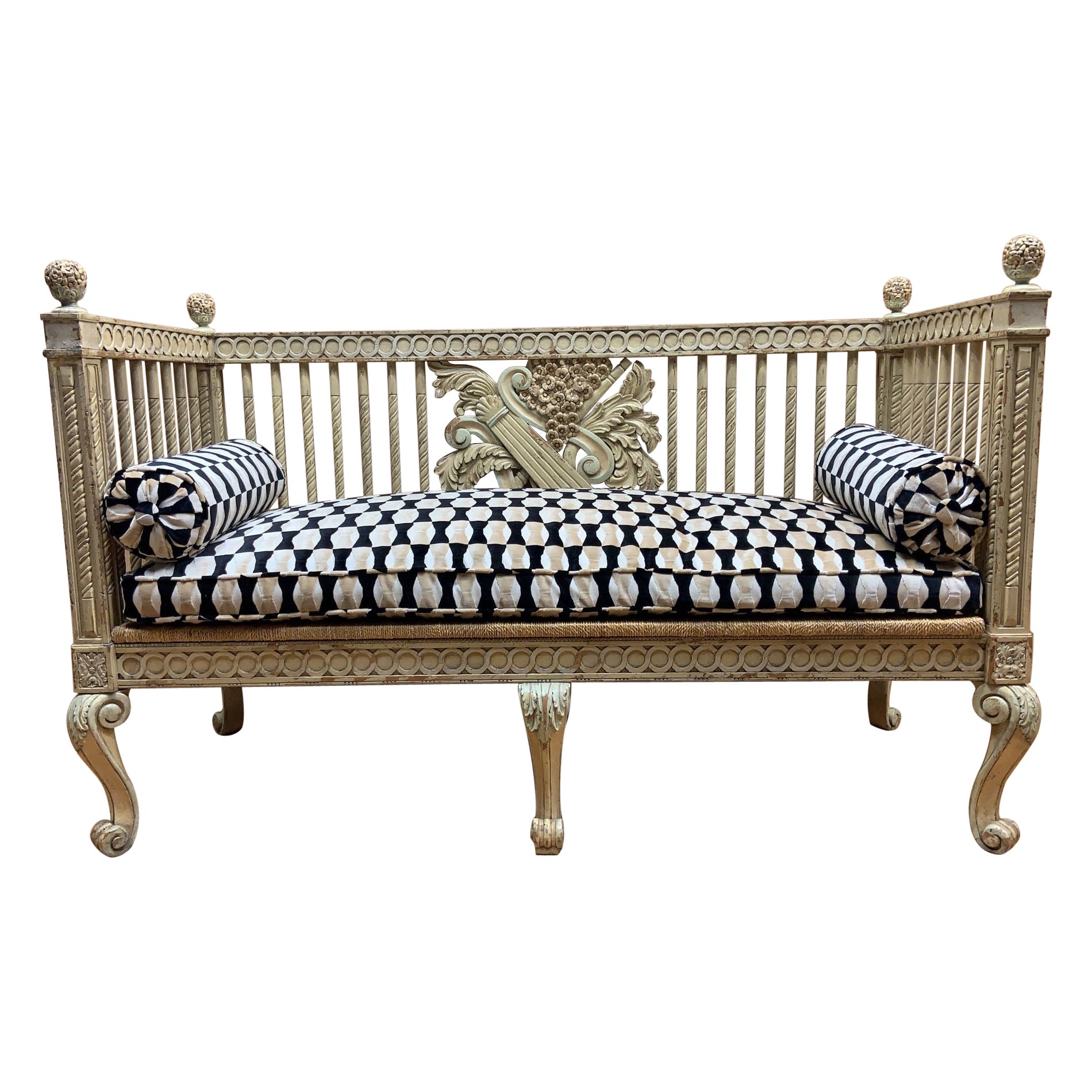 Vintage Italian Neoclassical Carved Sette Bench