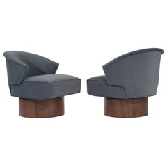 Modernist Swivel Chairs in Marine Velvet, C. 1950s