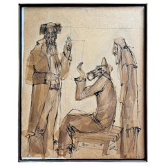 Moshe Katz Original Rabbi, Judaica Mix Media Painting On Canvas