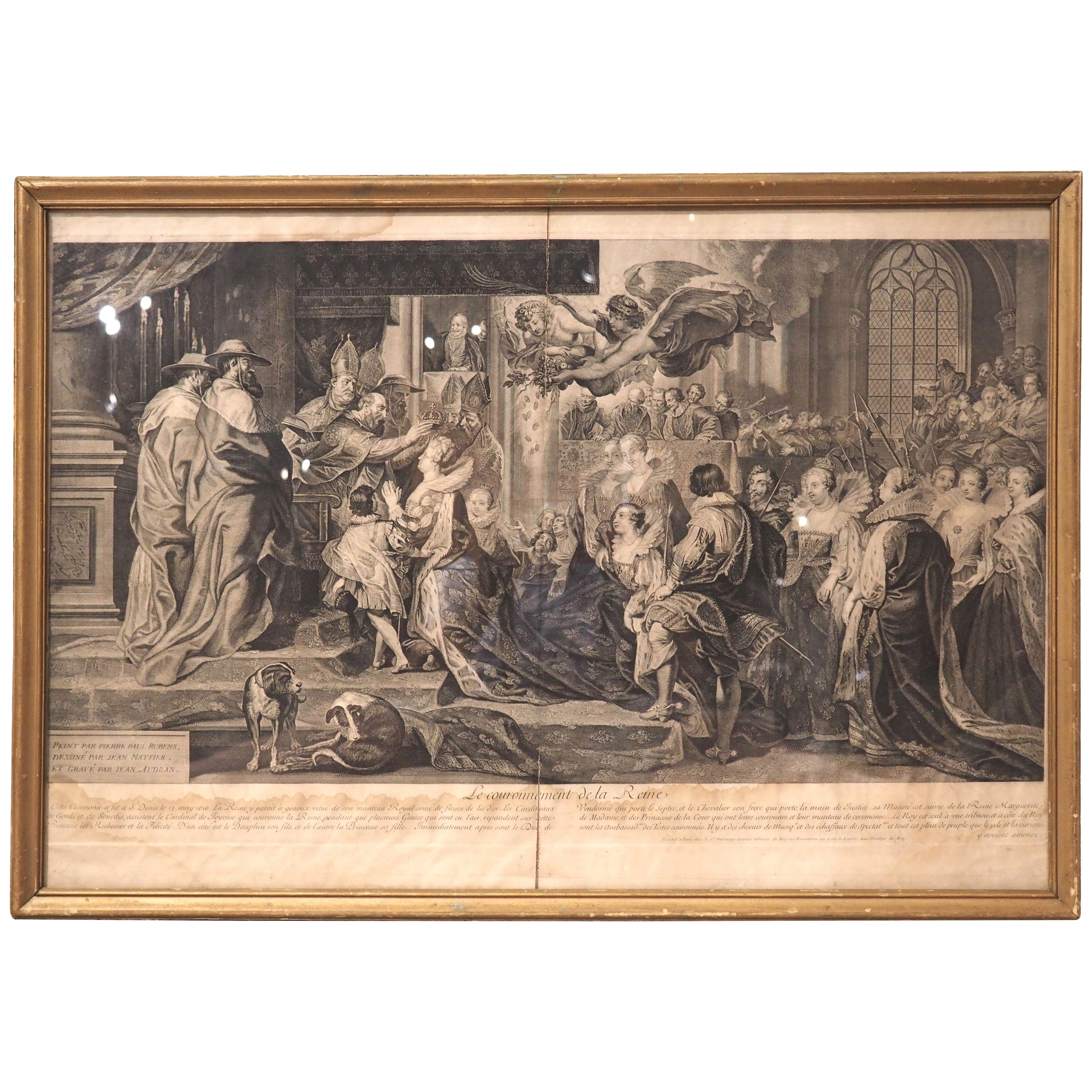 18th Century Framed Lithograph from France, The Coronation of the Queen