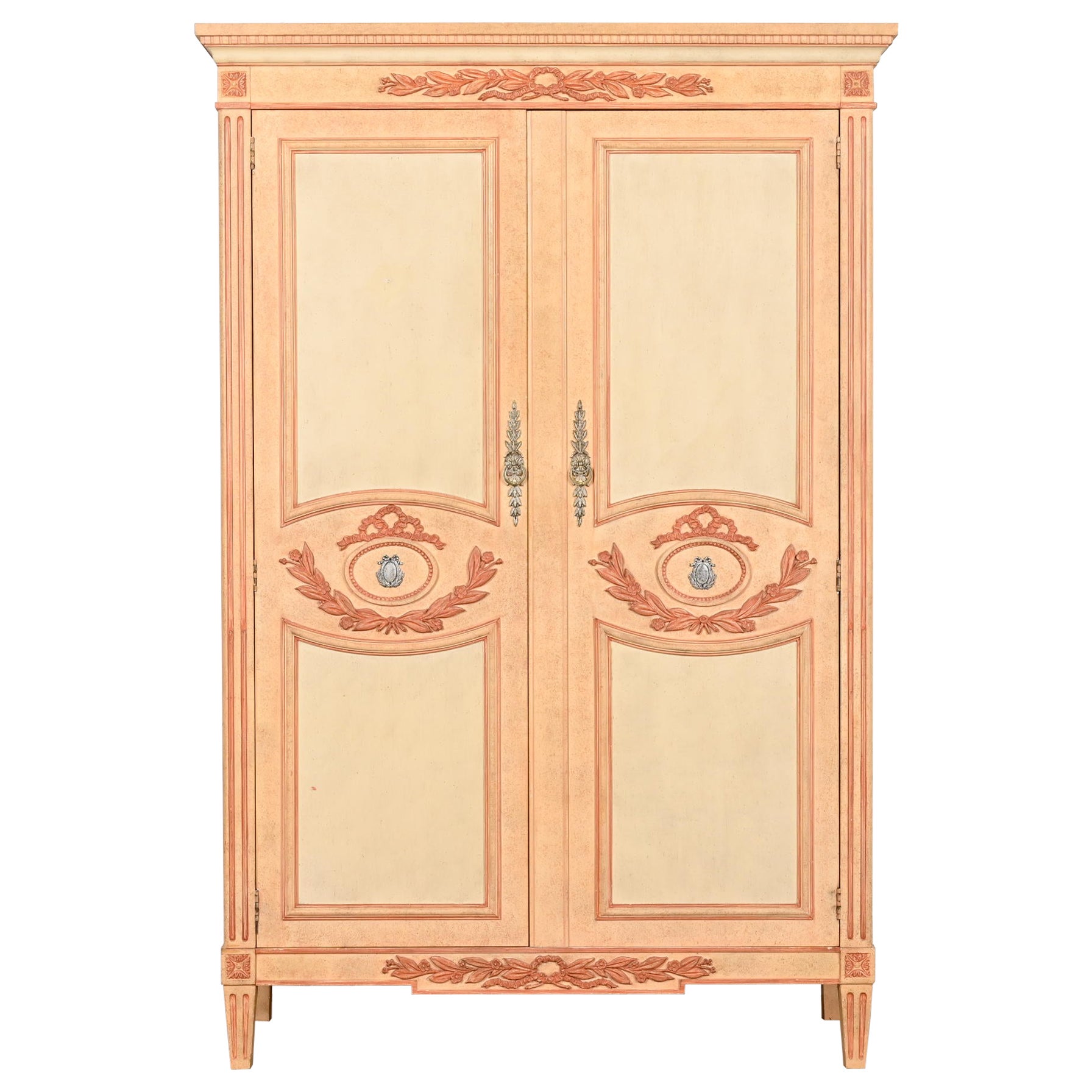 Baker Furniture French Regency Louis XVI Painted Armoire Dresser, 1960s