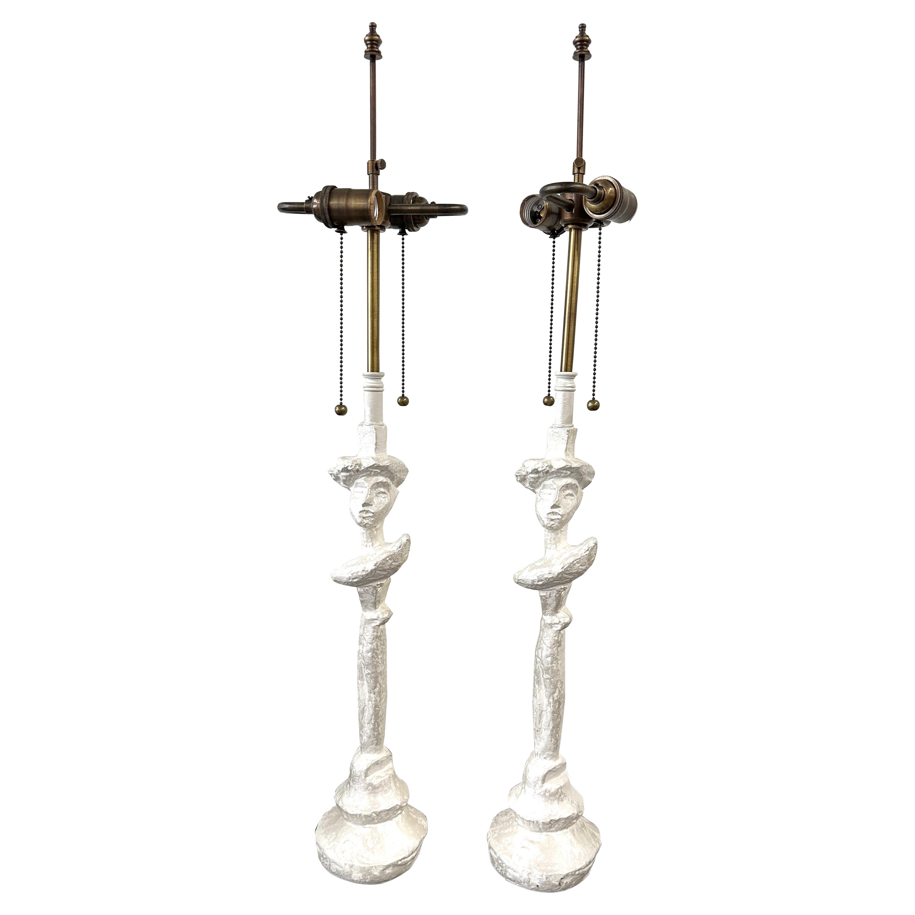 Giacometti Syrie Maugham Style “Tete de Femme” Plaster Lamps For Sale