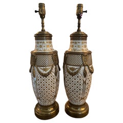 Retro Pair of 20th Century Continental Porcelain Lamps