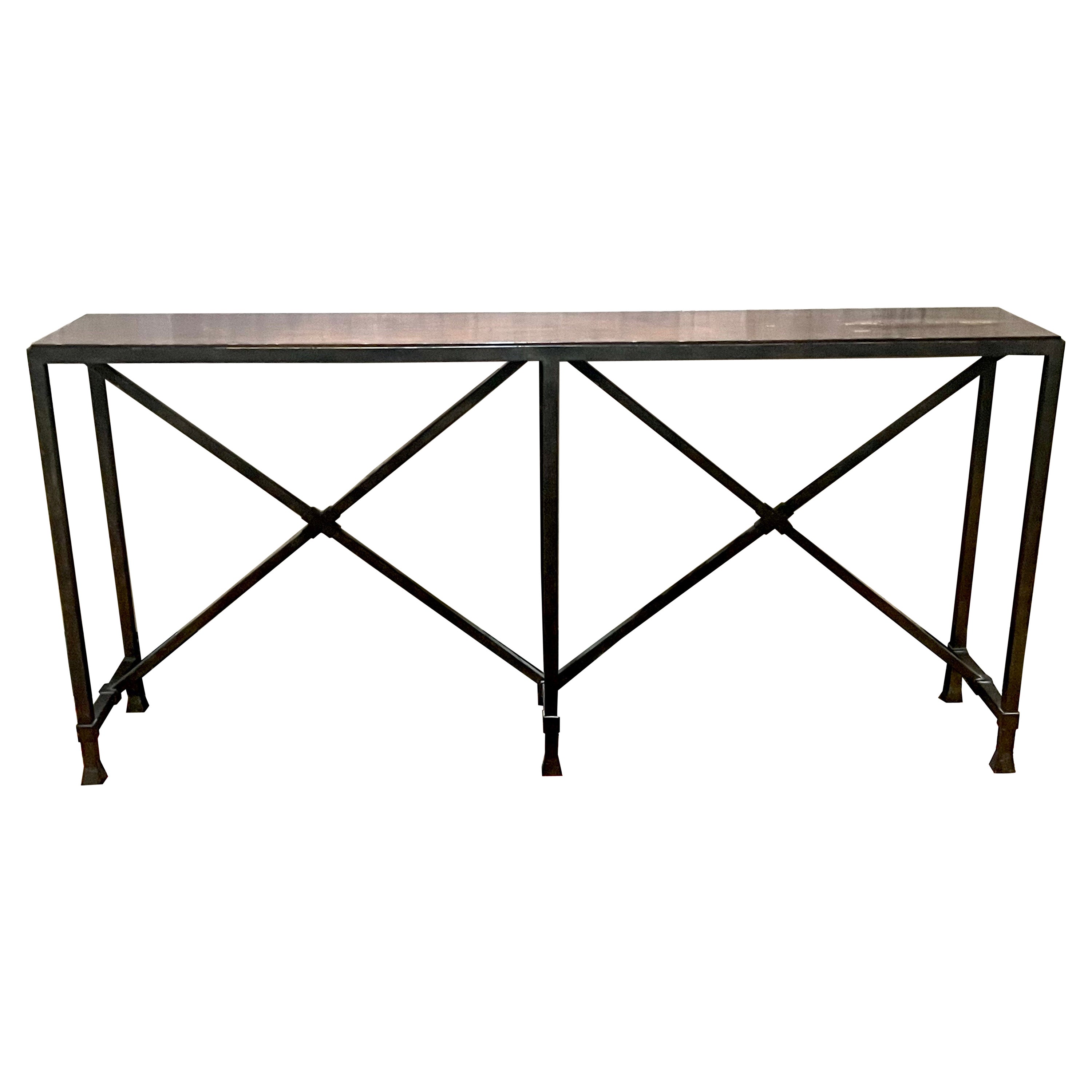 Custom French Mid-Century Modern Neoclassical Iron & Stone Console, Raymon Subes For Sale