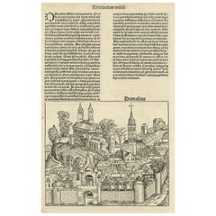 Early Antique Woodcut of Damascus and Trier