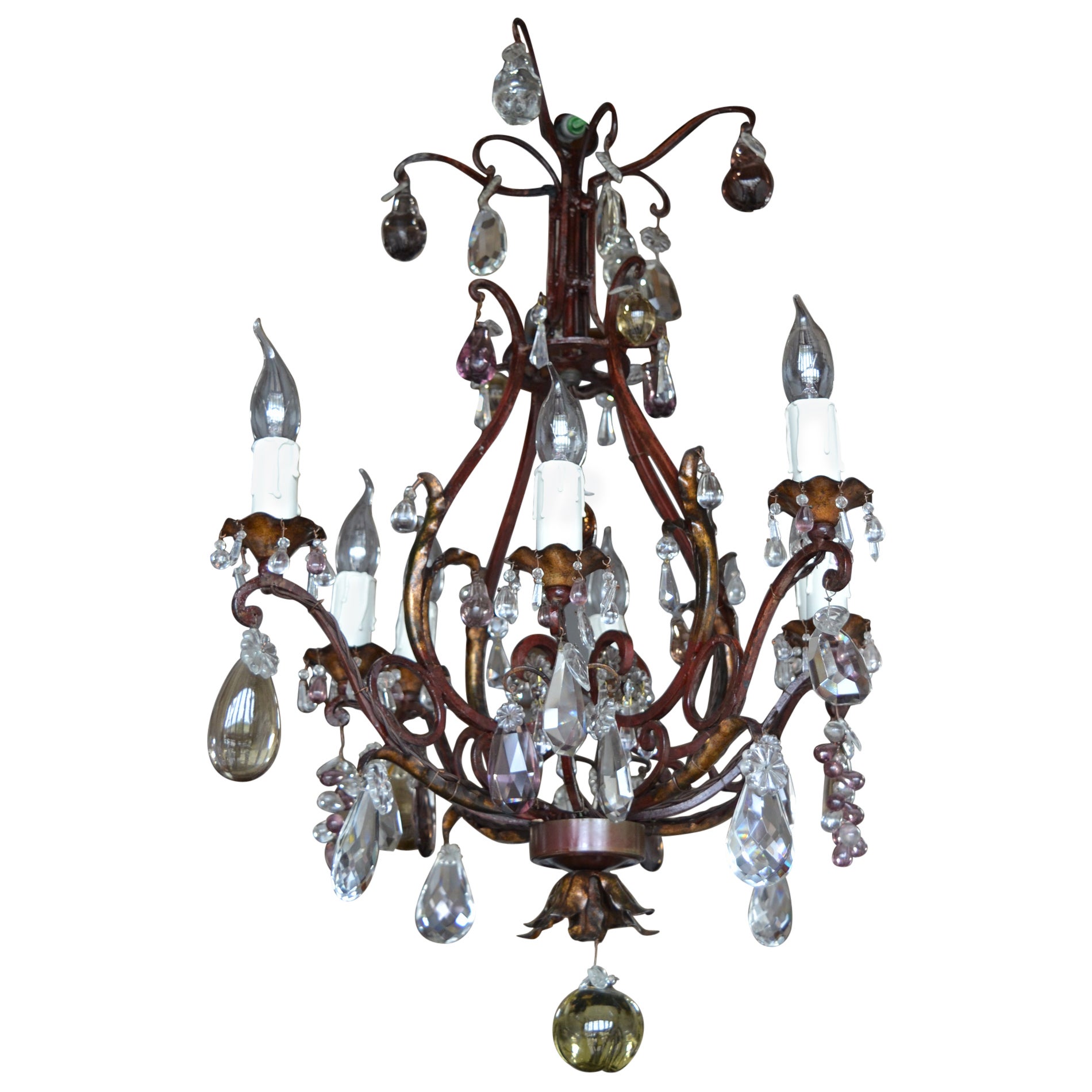 19th Century pair of French Cast Iron framed 8 light chandeliers  For Sale