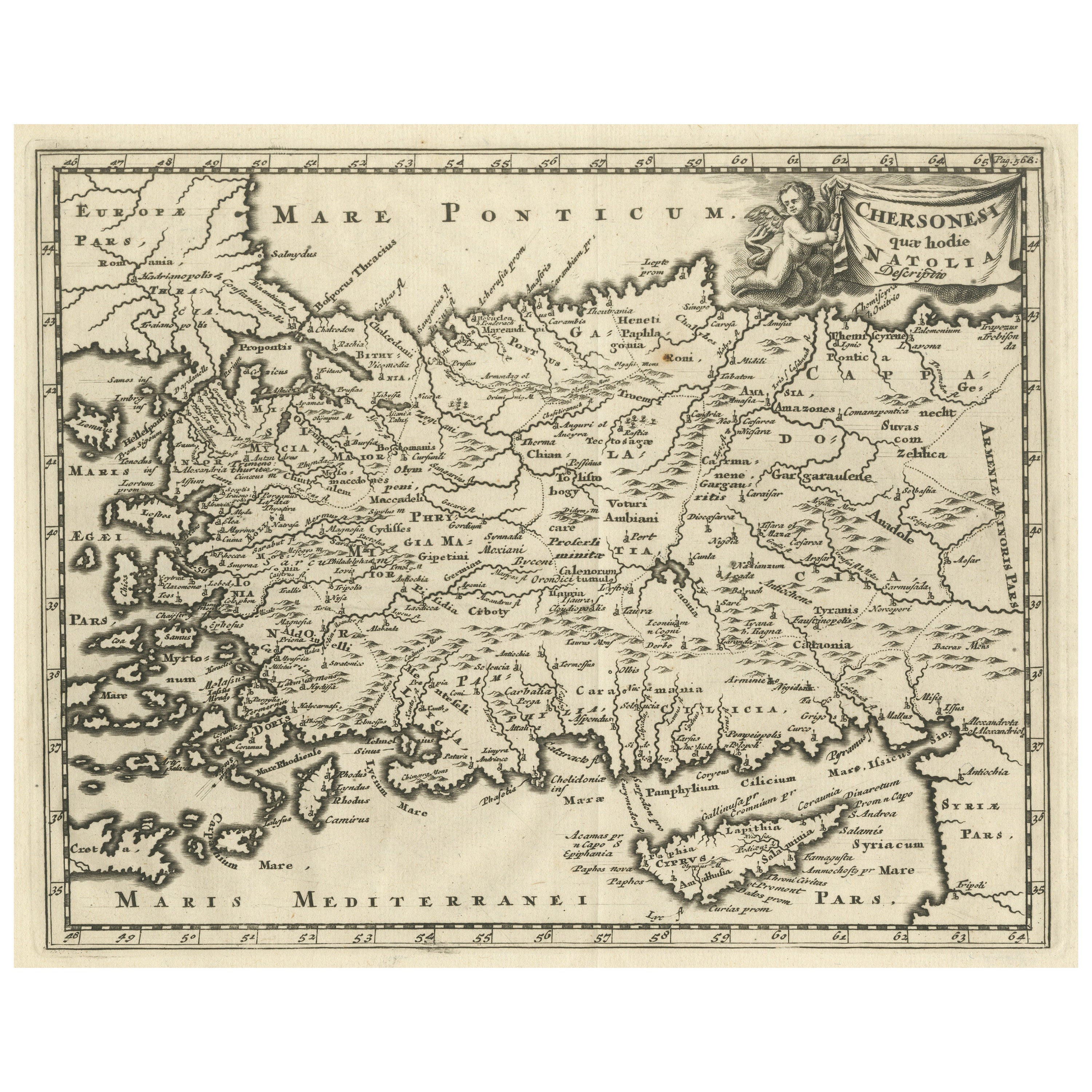 Antique Map of Asia Minor including part of the Greek Archipelago and Cyprus For Sale