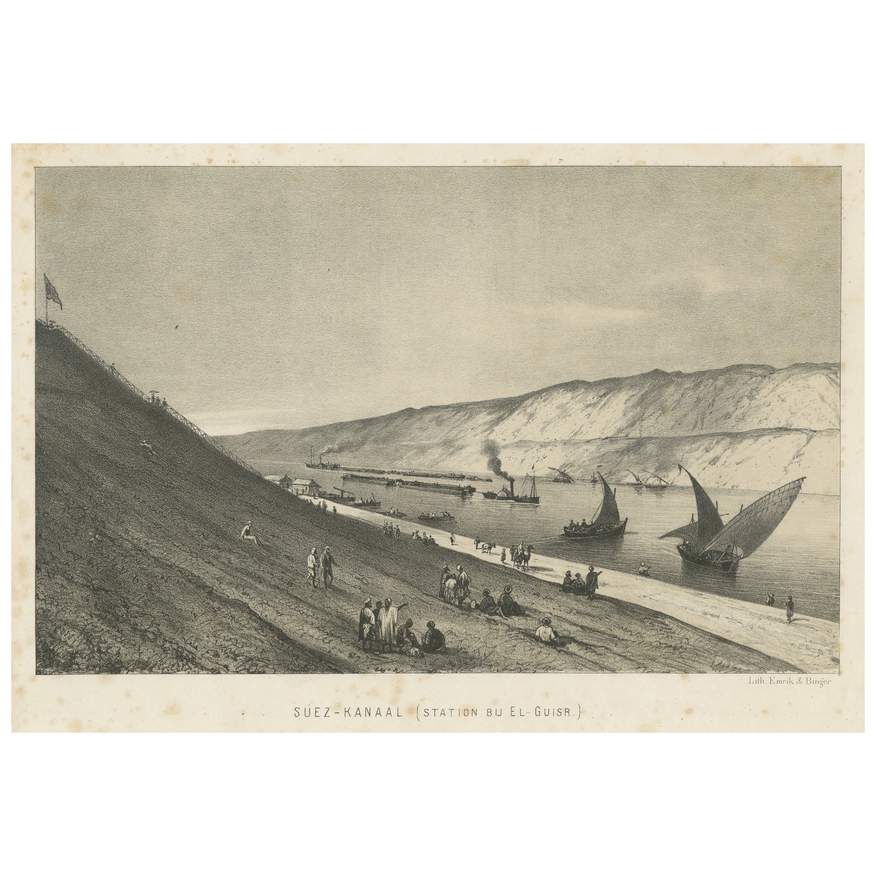 Original Antique Print of the Suez Canal, Egypt For Sale