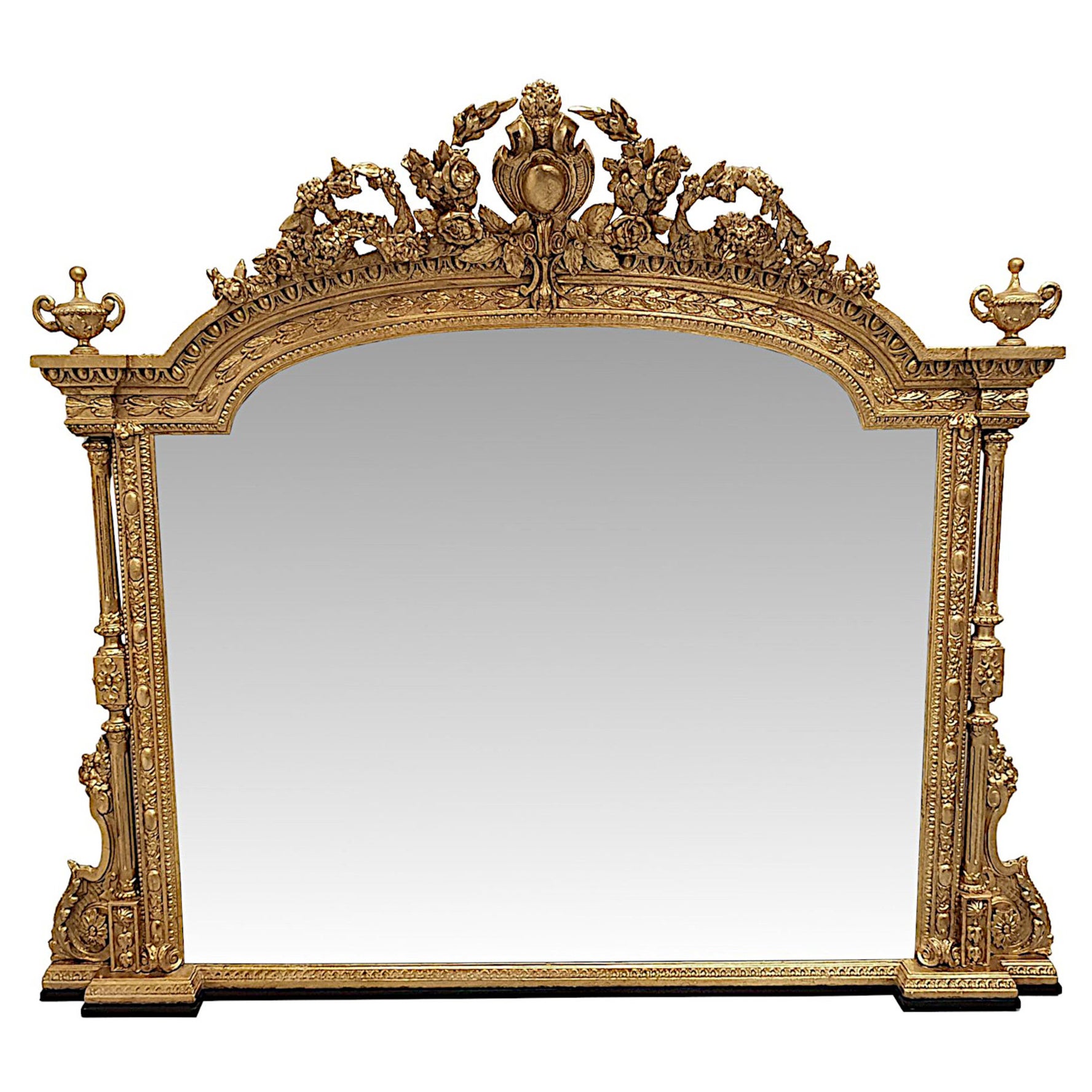 A Very Rare and Impressive 19th Century Giltwood Overmantle Mirror For Sale