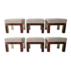 1970s Brass and Bakelite Low Stools Ottomans - Set of 6