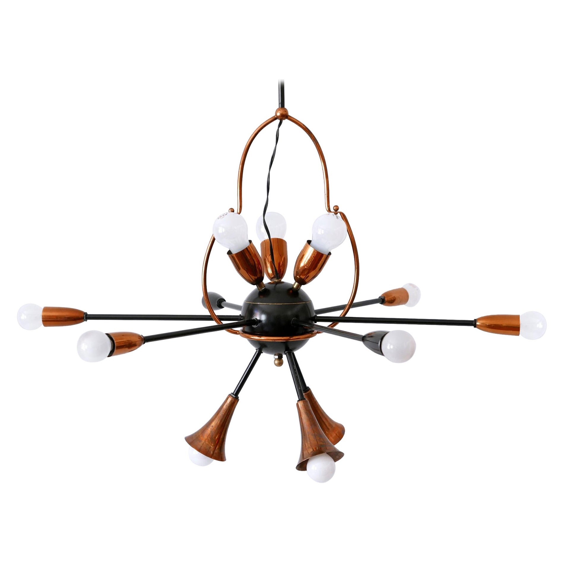 Exceptional Twelve-Flamed Sputnik Chandelier or Pendant Lamp Austria 1950s For Sale