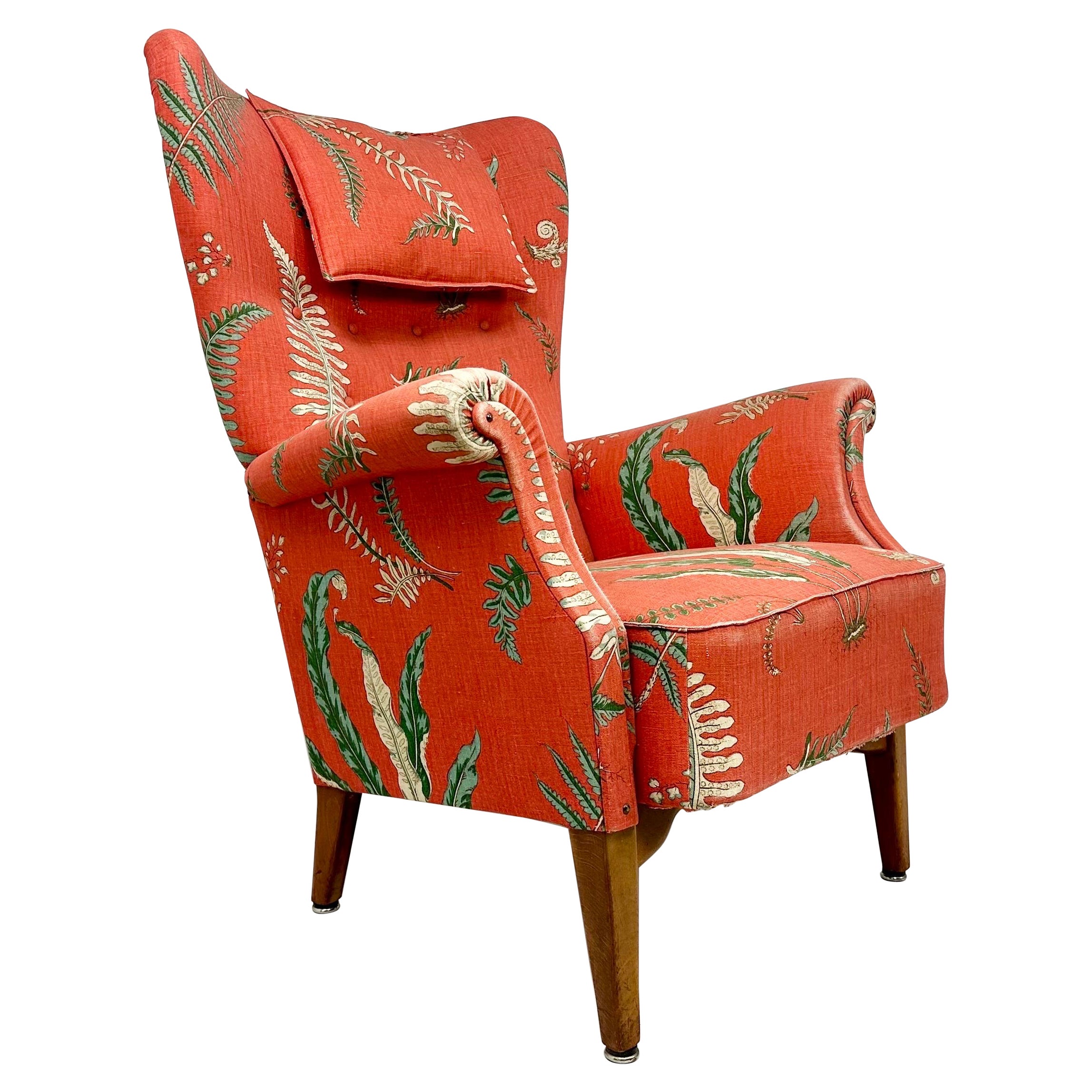 1950’s Dux Lounge Chair With Vintage “Fern” Upholstery For Sale