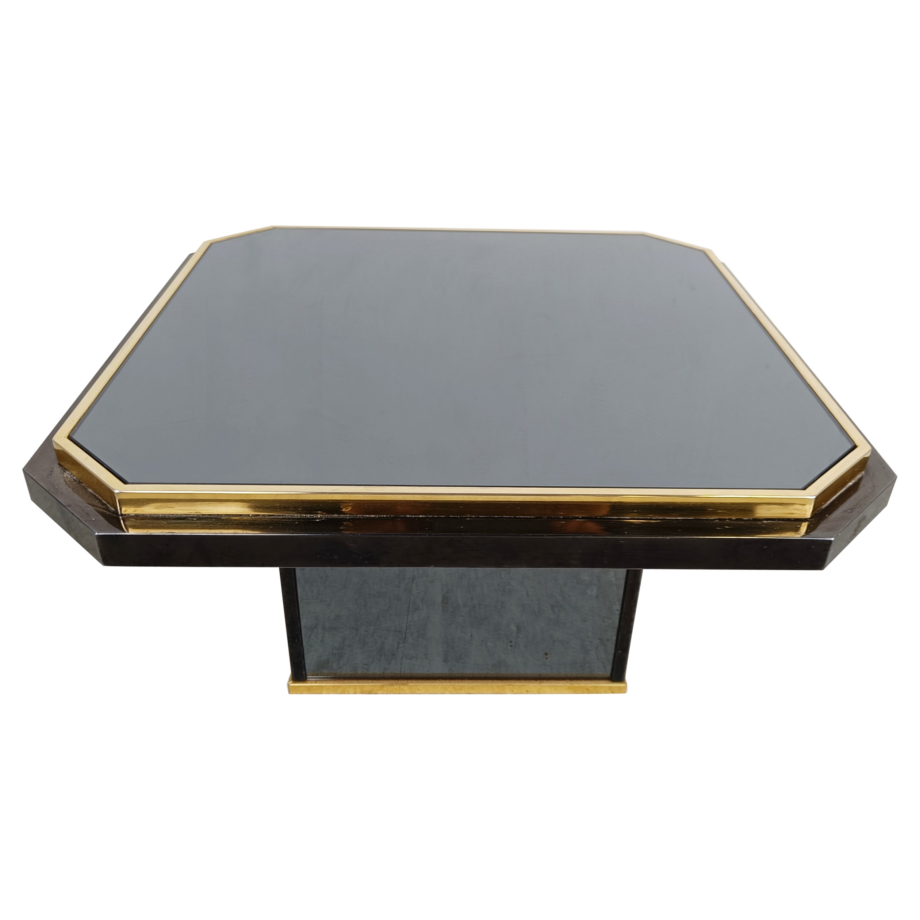 Vintage black and brass coffee table, 1970s For Sale