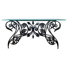 Maison Jansen Style Organic French Iron and Glass Console Table
