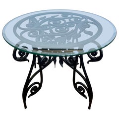 Organic French Iron and Glass Sculptured Center Foyer Table
