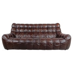 Vintage brown leather sofa, 1970s 