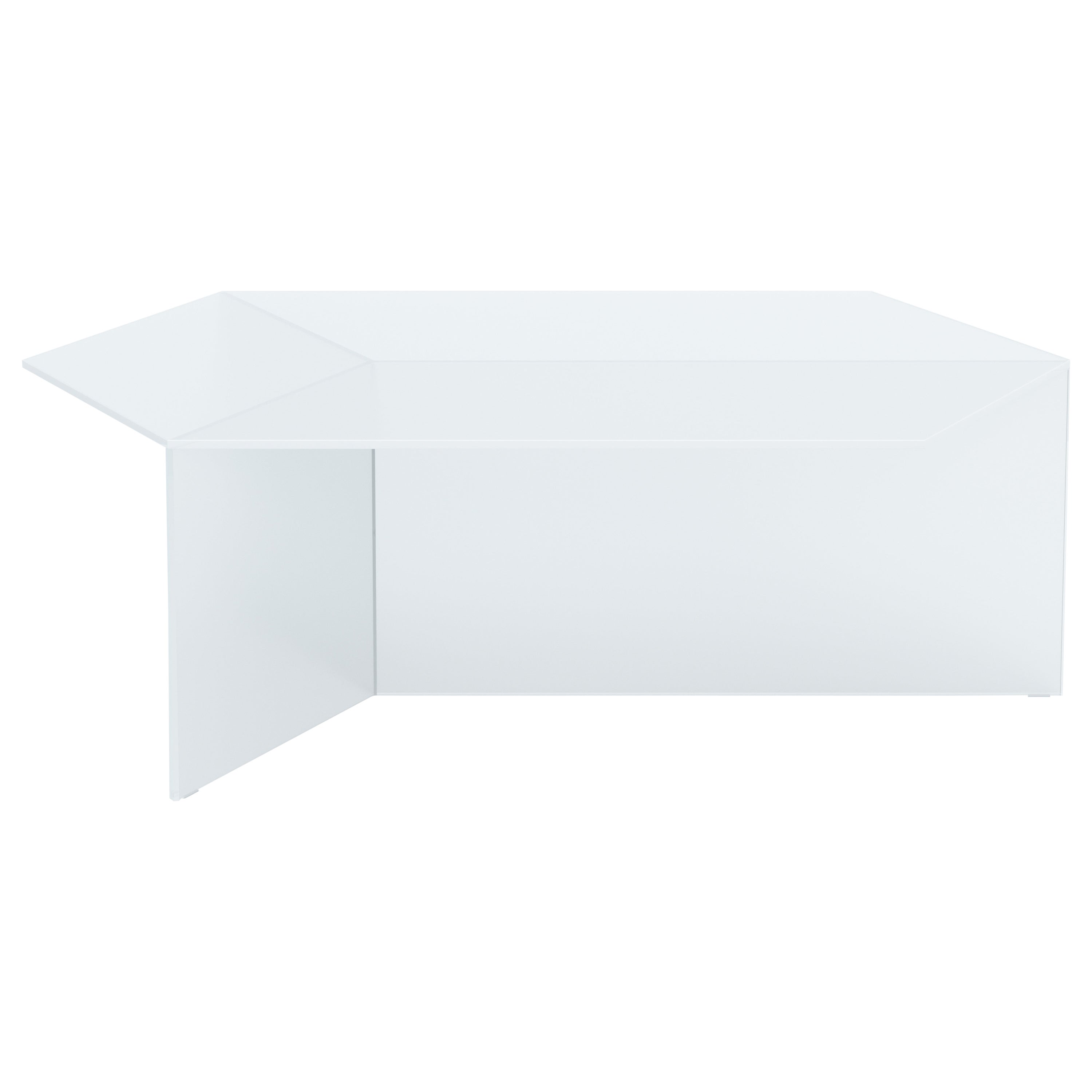 Table basse Isom oblong 120 cm en verre satiné blanc, Sebastian Scherer Neo/Craft