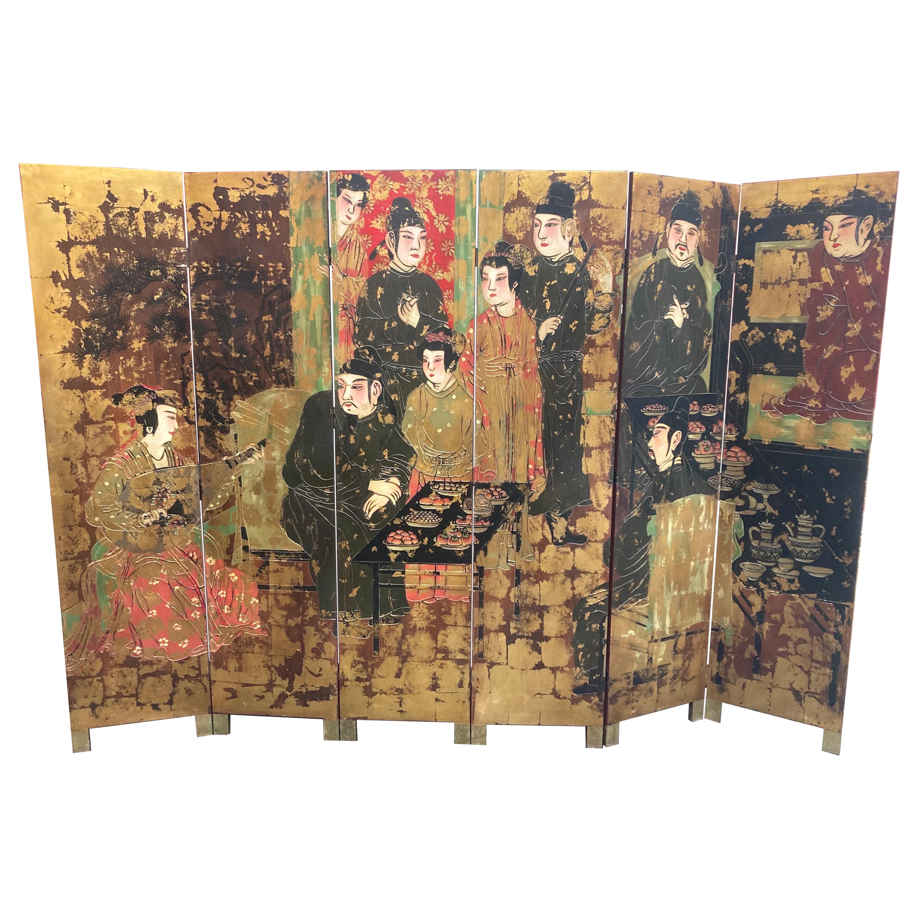Huge Chinoiserie Folding Screen, circa 1950 For Sale