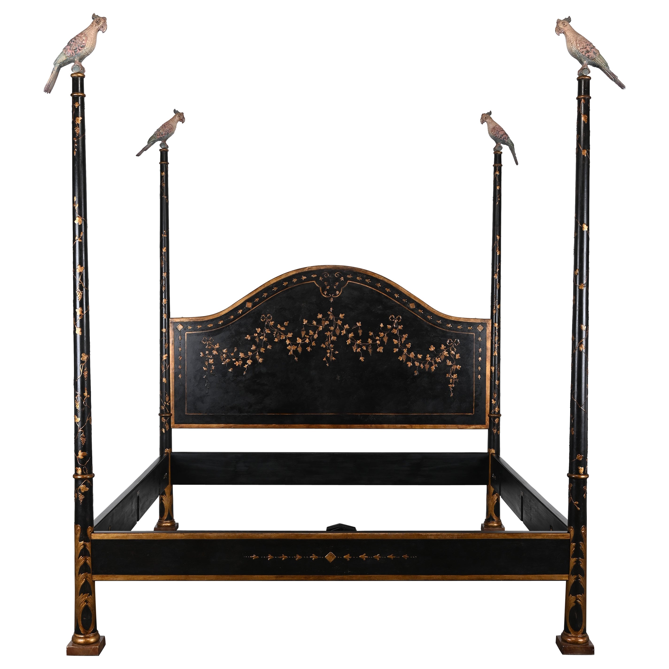 Hand Painted King Size Poster Bed by Patina, Italy, 1980s