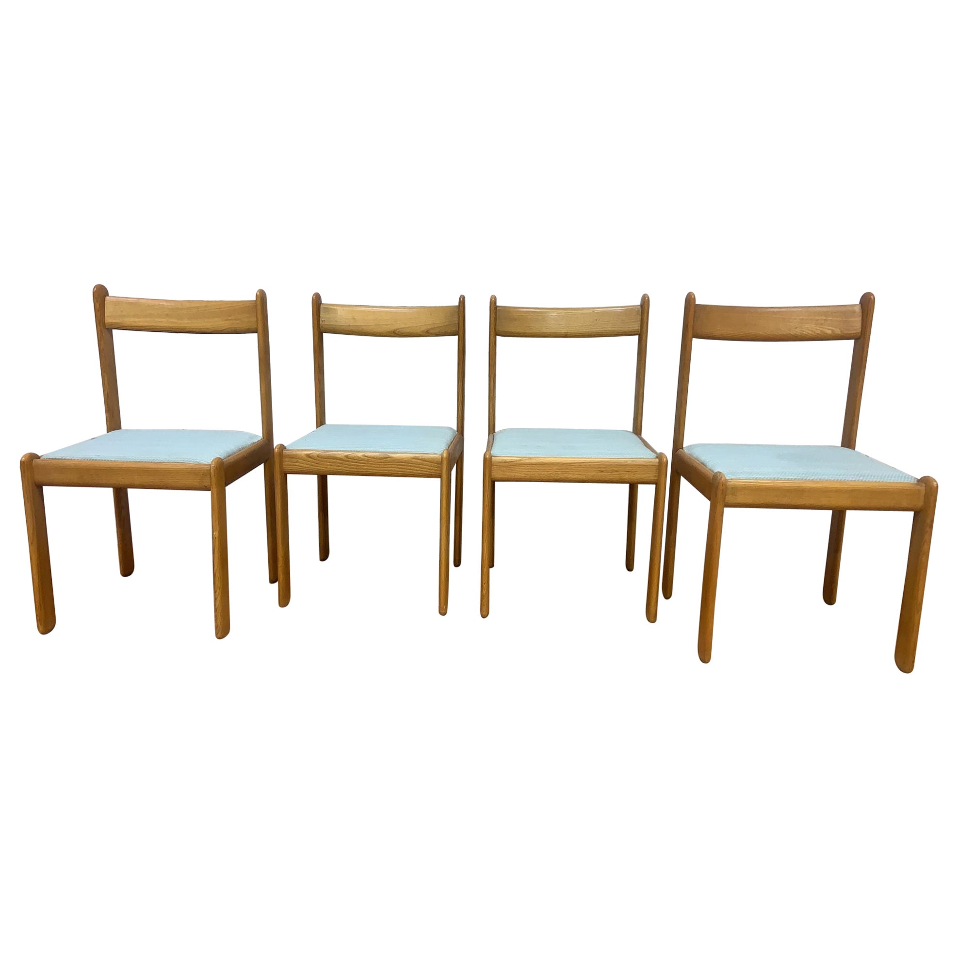 Vintage Italian Modern Vico Magistretti Style Blonde Beech Wood Chairs -Set of 4