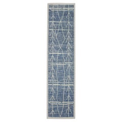 Blue 21st Century Modern Moroccan Style Wool Runner 3'1" X 12'6"